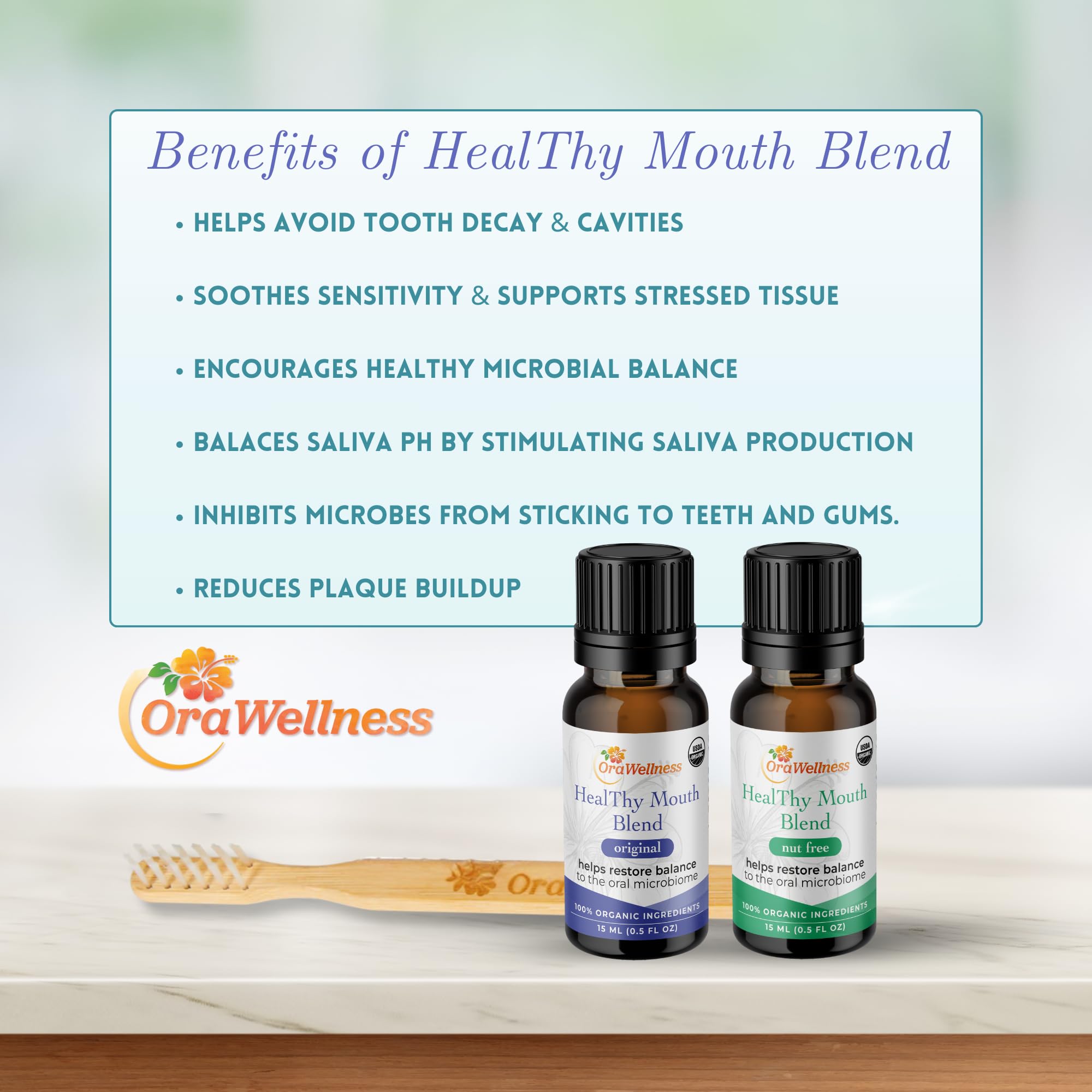OraWellness Nut Free Healthy Mouth Blend being poured for oil pulling routine