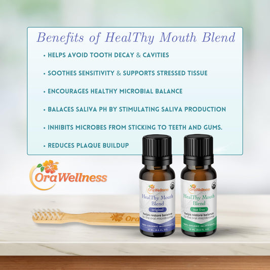 OraWellness Nut Free Healthy Mouth Blend being poured for oil pulling routine