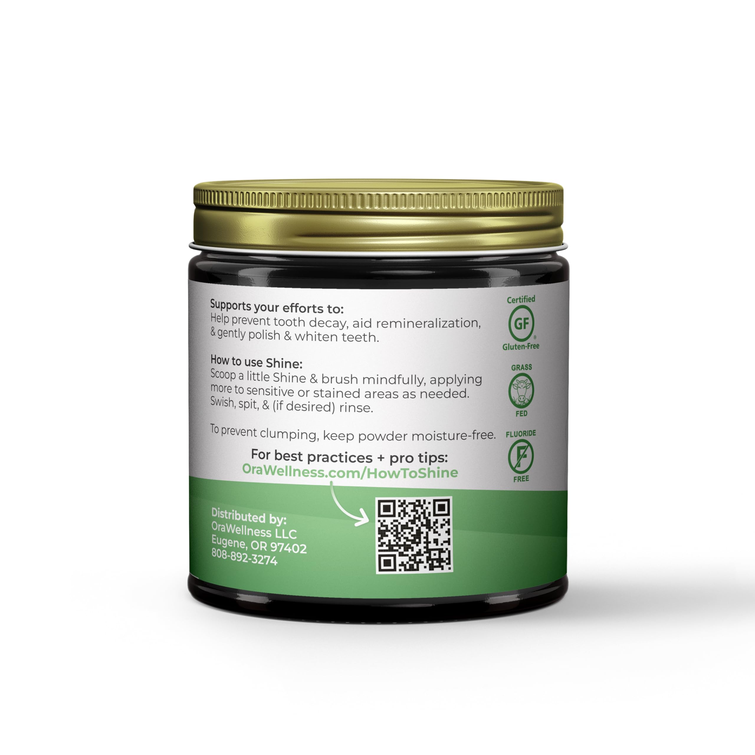 Hydroxyapatite ingredients highlighted in OraWellness Shine formula.
