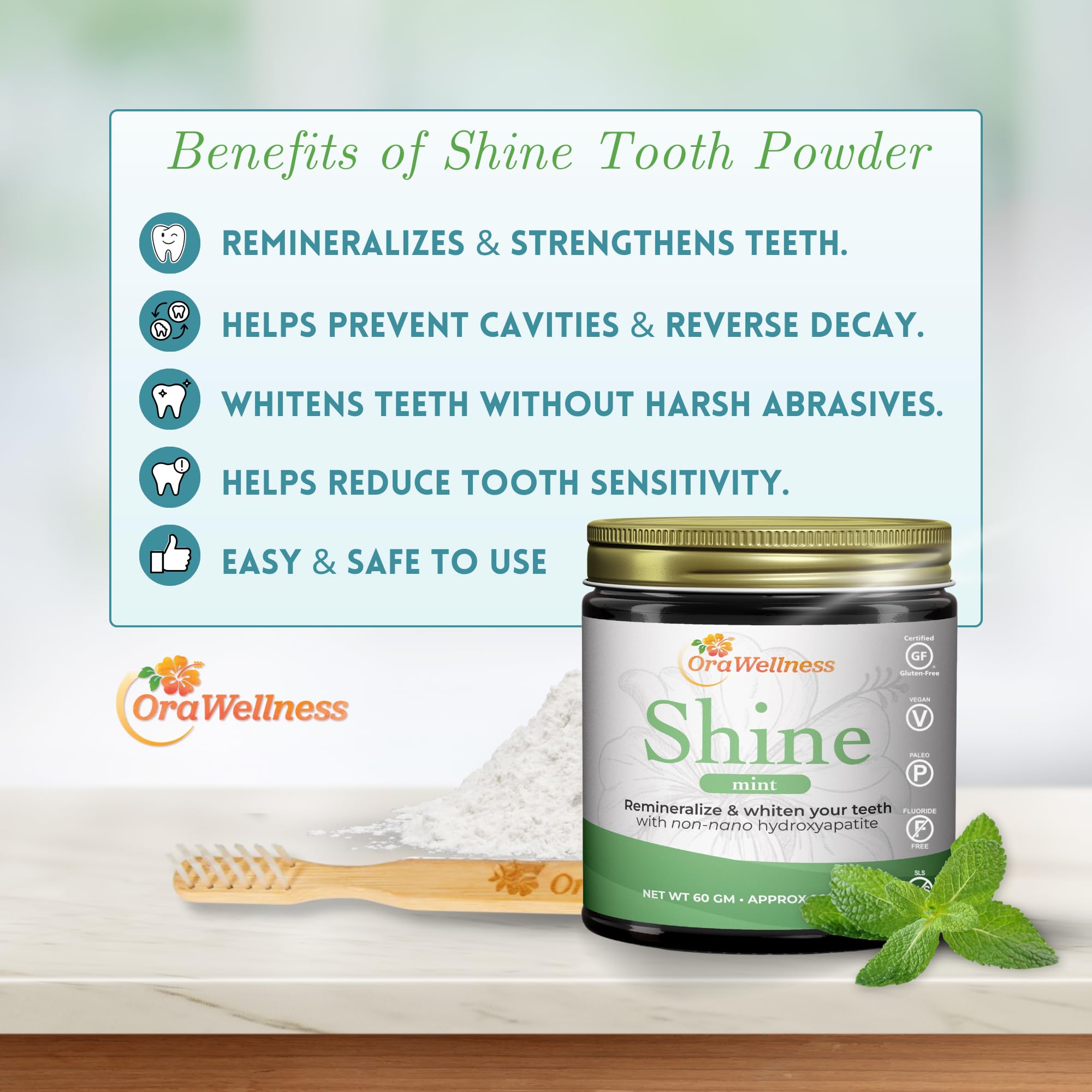 OraWellness Shine jar with spoon for easy daily use.