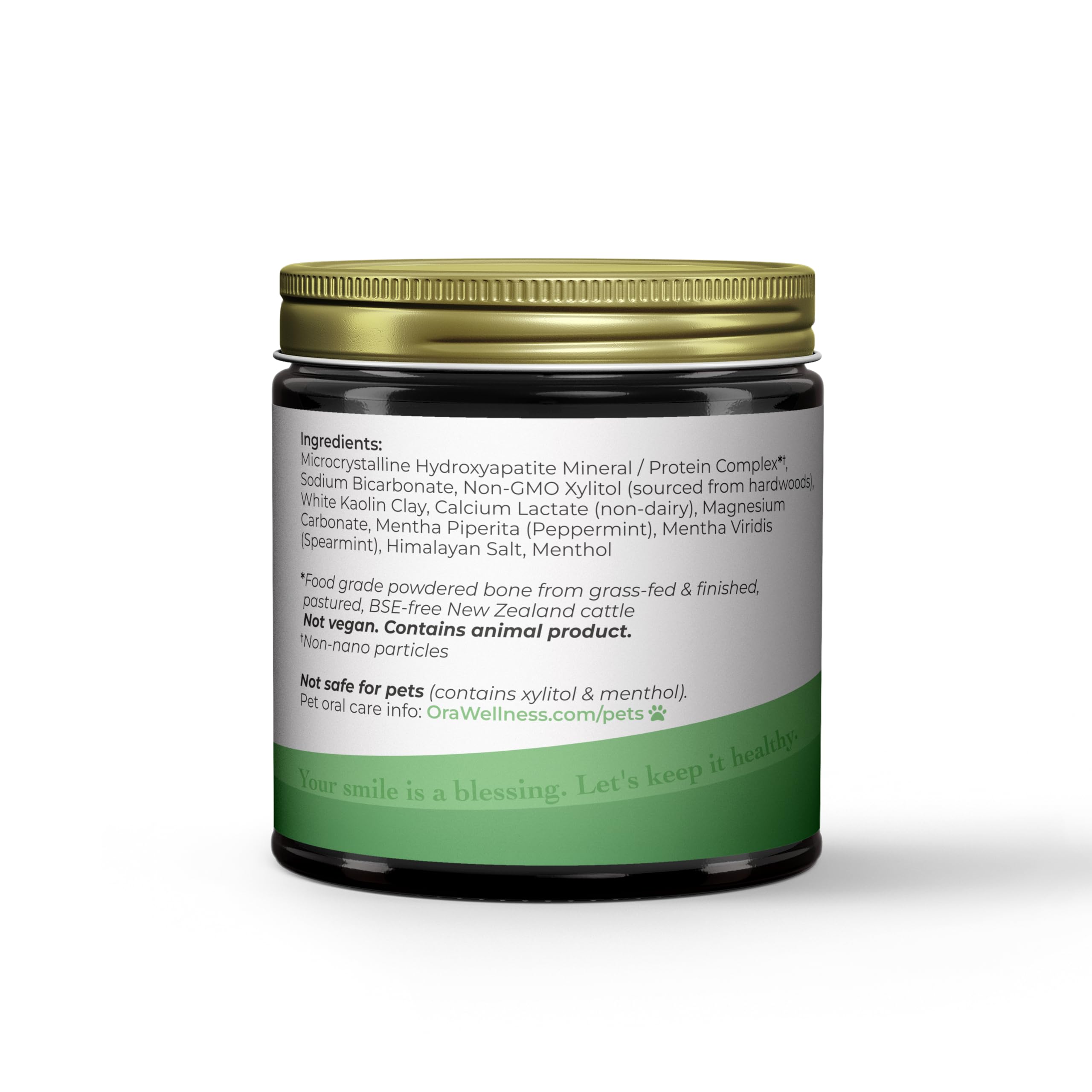 Kaolin clay and baking soda blend in OraWellness Shine for polishing action.