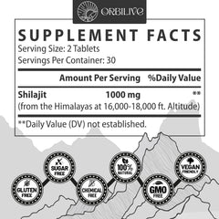 ORBILIVE Shilajit tablets closeup highlights mineral-rich formula for vitality