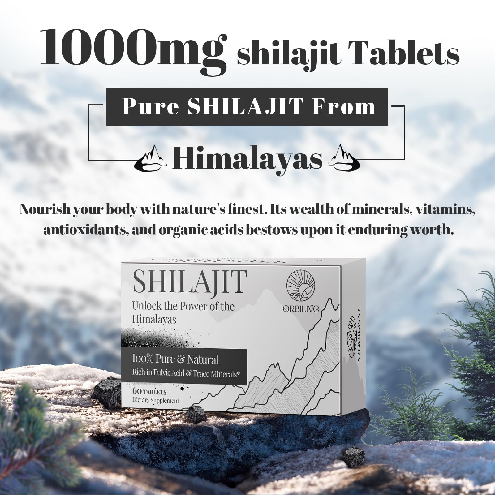 ORBILIVE Shilajit tablets dispense and pour demonstrate convenient dosage on the go