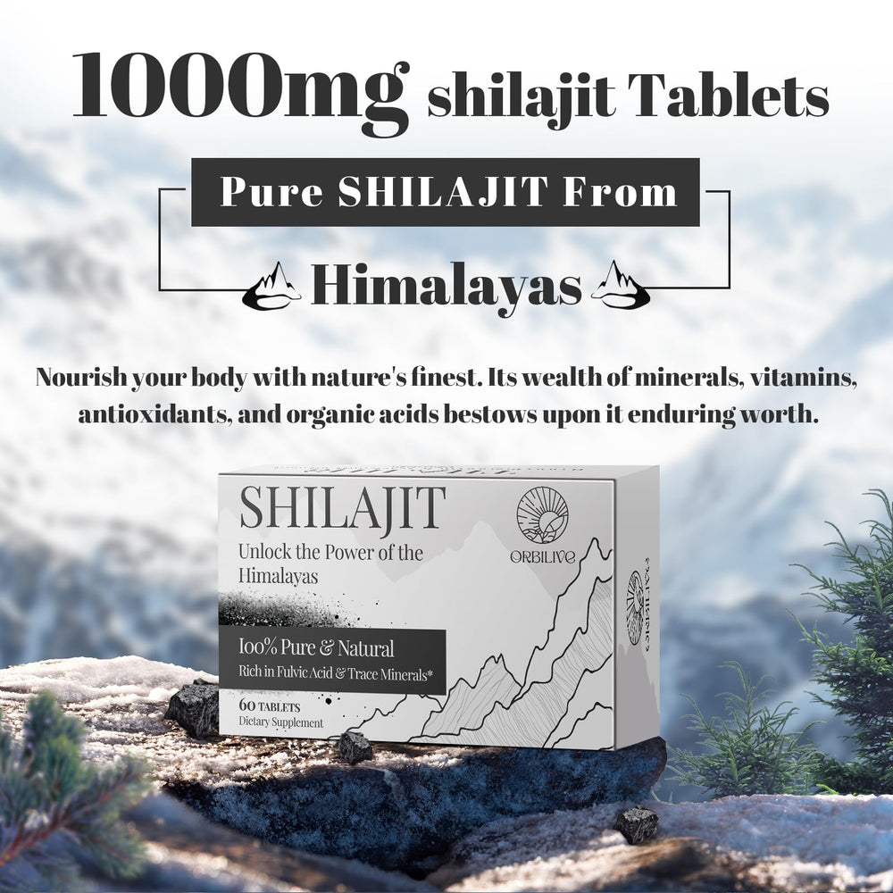 ORBILIVE Shilajit tablets dispense and pour demonstrate convenient dosage on the go
