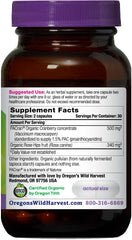Oregon's Wild Harvest cranberry PACran concentrate bottle label with rose hips highlighting vitamin C support.