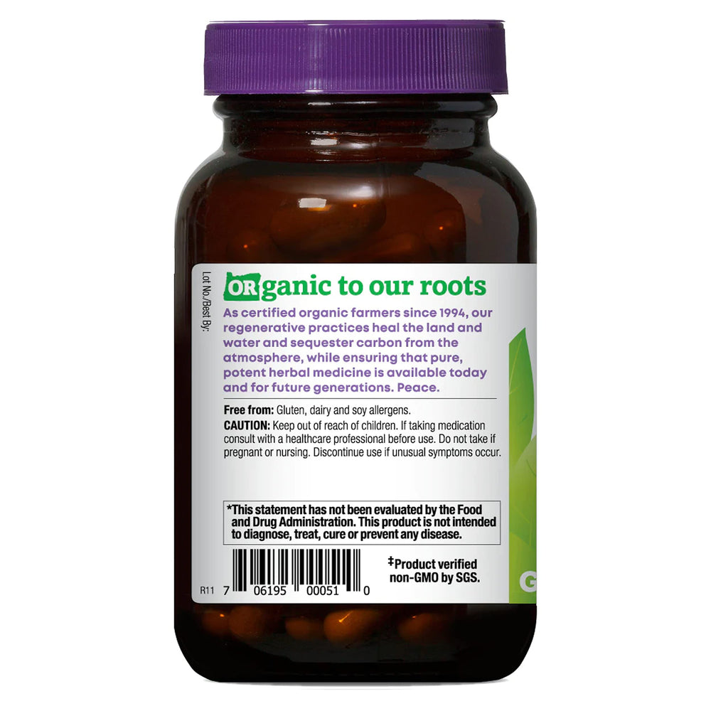 Oregon's Wild Harvest Eleuthero label closeup highlights organic certification and clean ingredients.