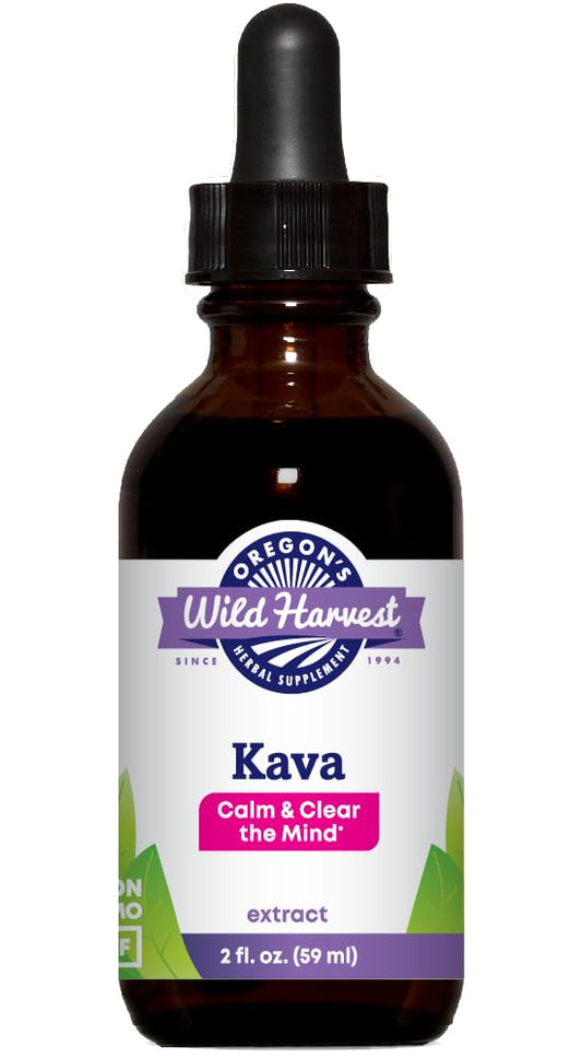 Oregon's Wild Harvest Kava Extract bottle pour showcases a soothing evening ritual for calm moments