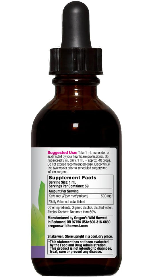 Oregon's Wild Harvest Kava Extract ingredients label highlights non-GMO and gluten-free formulation