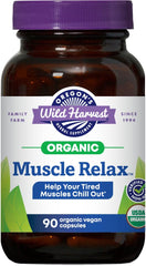 Oregon's Wild Harvest Muscle Relax bottle front with vegan capsules for calm evenings