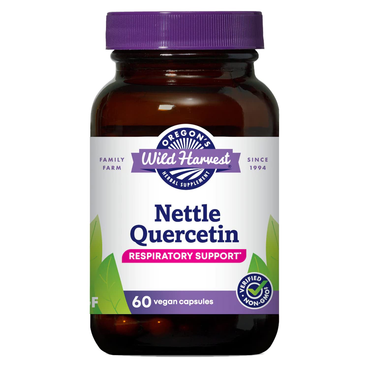 Oregon's Wild Harvest nettle-quercetin capsules in bottle for daily immune support.