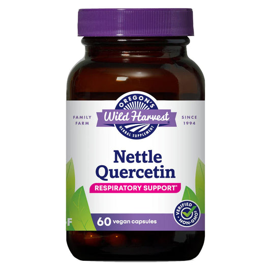 Oregon's Wild Harvest nettle-quercetin capsules in bottle for daily immune support.