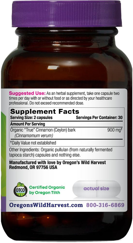 Oregon's Wild Harvest organic cinnamon capsules pack shows easy, dairy-free supplementation for flavorful, versatile routines.