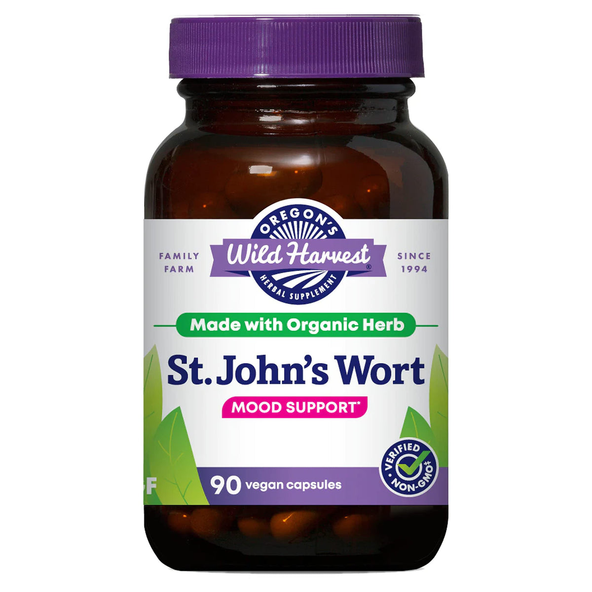 Oregon's Wild Harvest St John's Wort bottle front view supports daily mood and emotional well-being.