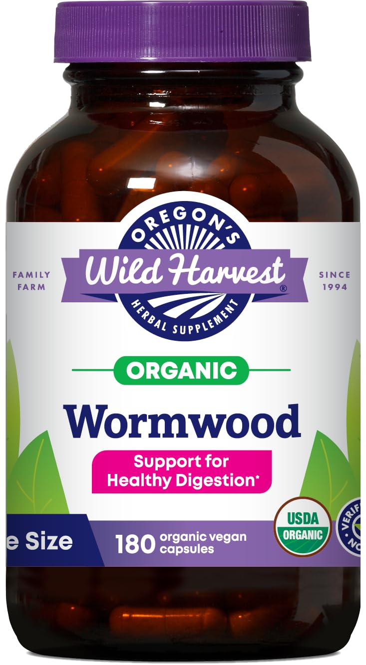 Oregon's Wild Harvest wormwood bottle with vegan capsules for digestion support