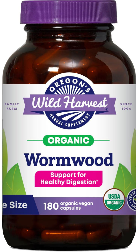 Oregon's Wild Harvest wormwood bottle with vegan capsules for digestion support