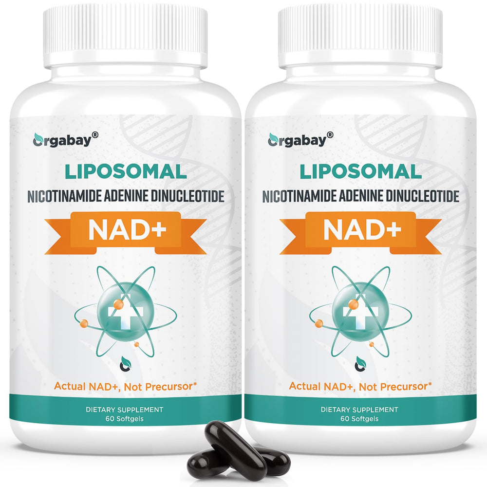 Orgabay liposomal NAD+ 500 mg softgel bottle showcases high absorption for daily energy.