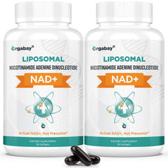 Orgabay liposomal NAD+ 500 mg softgel bottle showcases high absorption for daily energy.