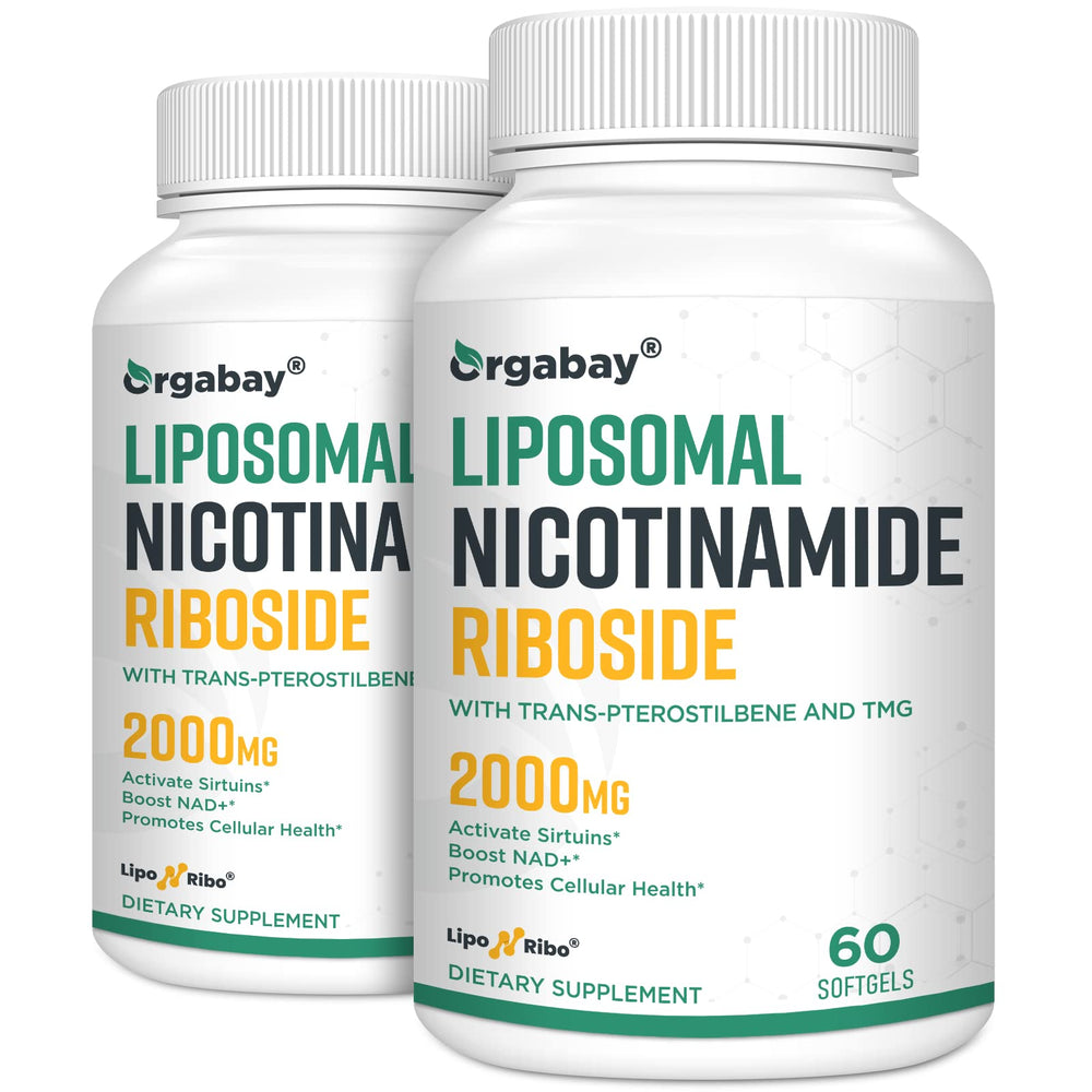 Orgabay liposomal nicotinamide riboside bottle emphasizing enhanced absorption.
