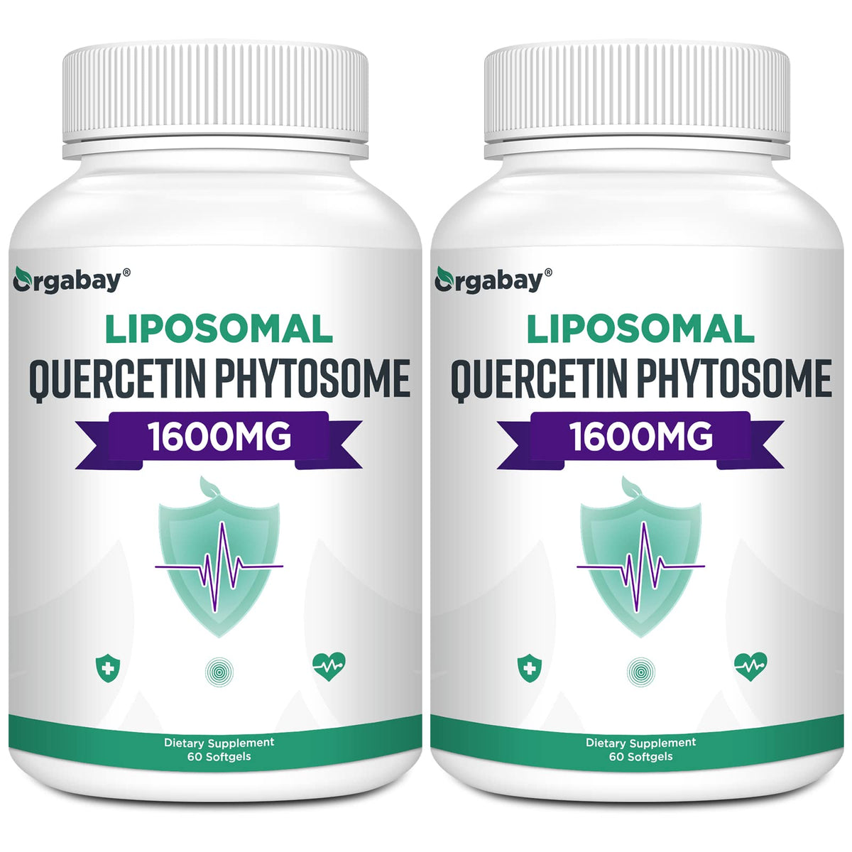 Orgabay liposomal quercetin phytosome bottle front highlights premium packaging and high absorption potential.