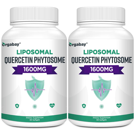 Orgabay liposomal quercetin phytosome bottle front highlights premium packaging and high absorption potential.