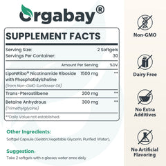 Orgabay nicotinamide riboside capsules closeup showing concentrated formula for NAD+ support.