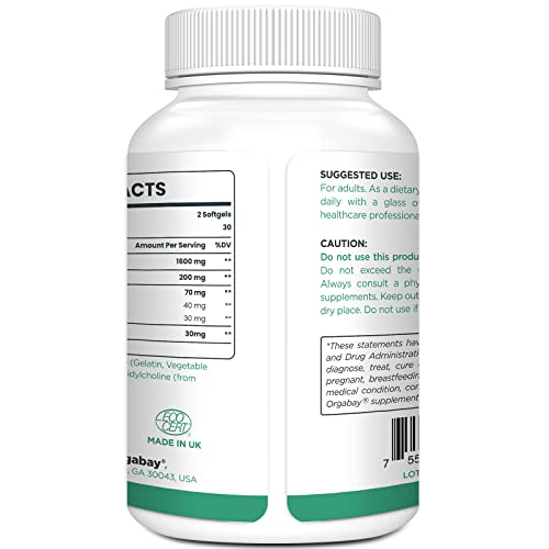 Orgabay quercetin phytosome capsules close-up emphasizing softgel form.