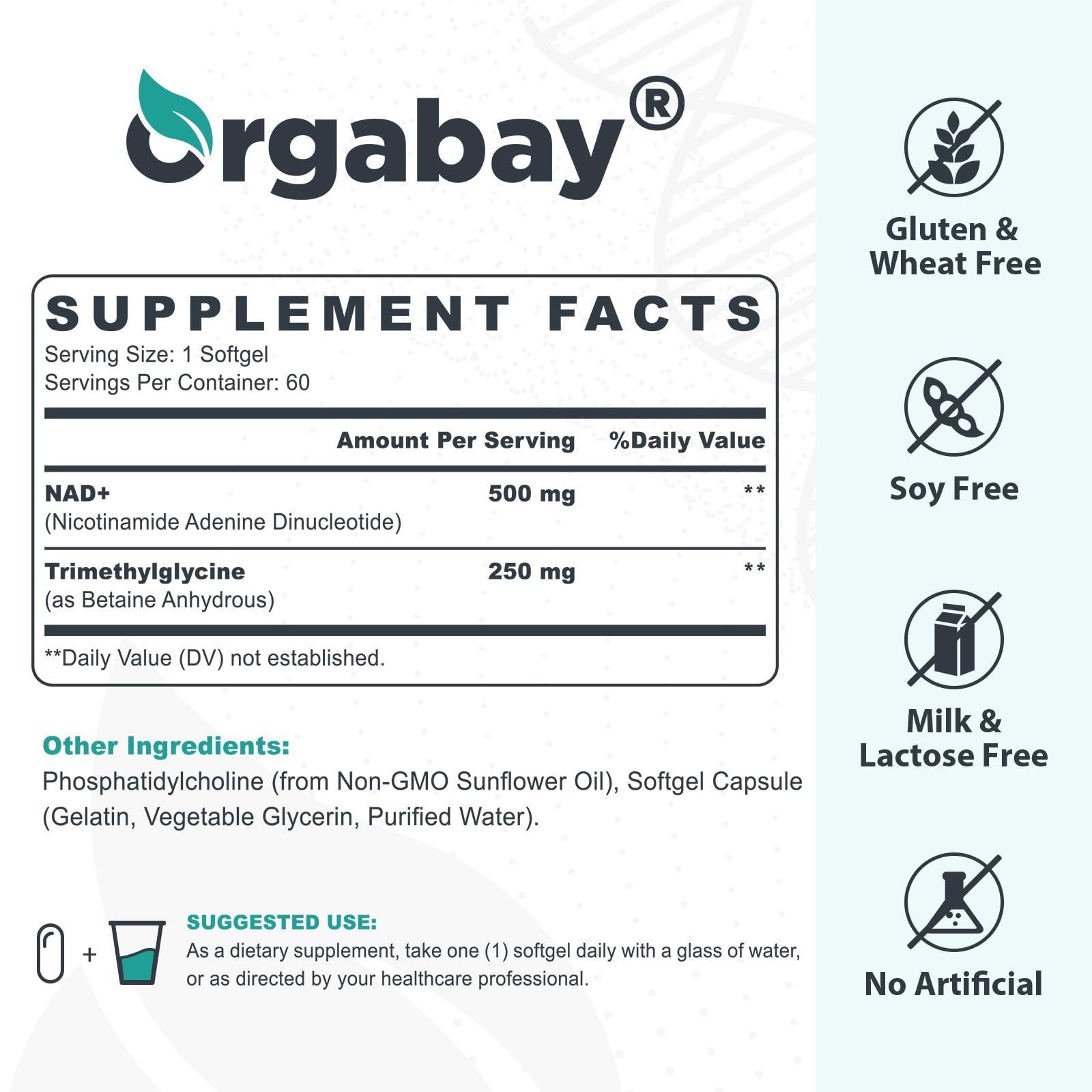Orgabay softgel bottle with capsules for convenient daily energy