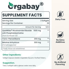 Orgabay liposomal NR softgels close-up for easy daily wellness use
