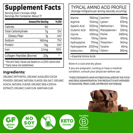 Orgain collagen peptides chocolate powder-scoop ready for quick shakes and drinks