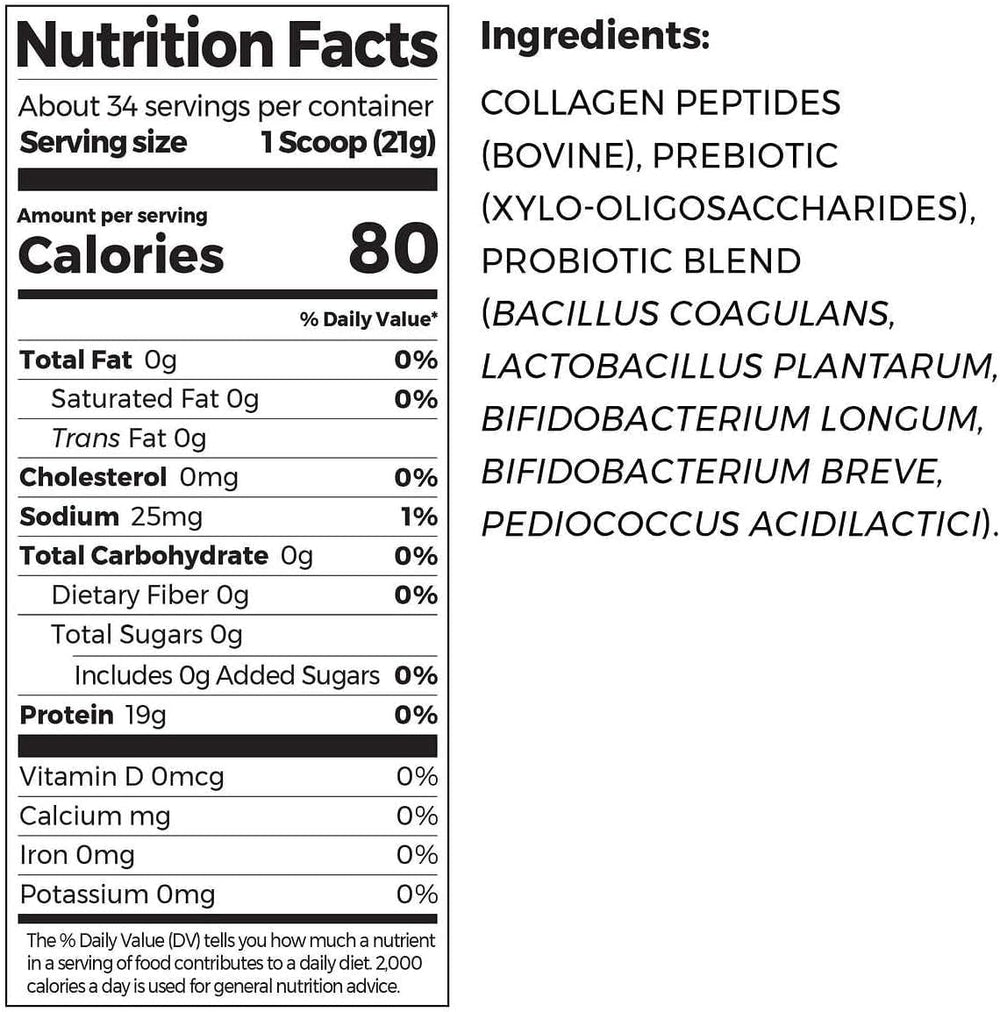 Orgain Collagen + Superfoods powder jar closeup—gluten-free, non-GMO, no added sugar.