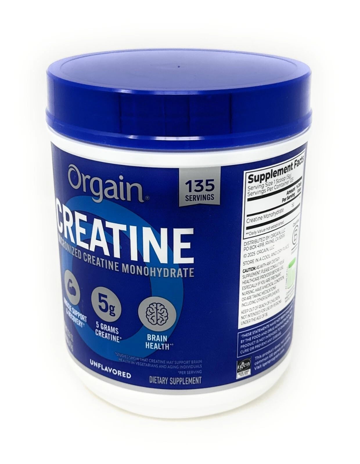 Orgain creatine bottle label displays Informed Choice certification