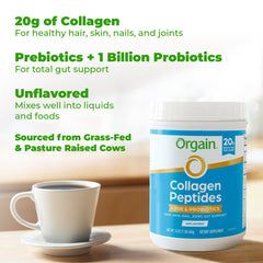 A glass of smoothie shows Orgain for healthy hair, skin, and joints.