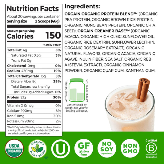 Orgain Horchata shake in glass showing creamy texture