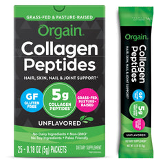 Orgain hydrolyzed collagen travel packets, 25-count, ready for daily use in a busy routine.