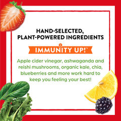 Fresh kale and blueberries represent the 50 organic superfoods in the blend.