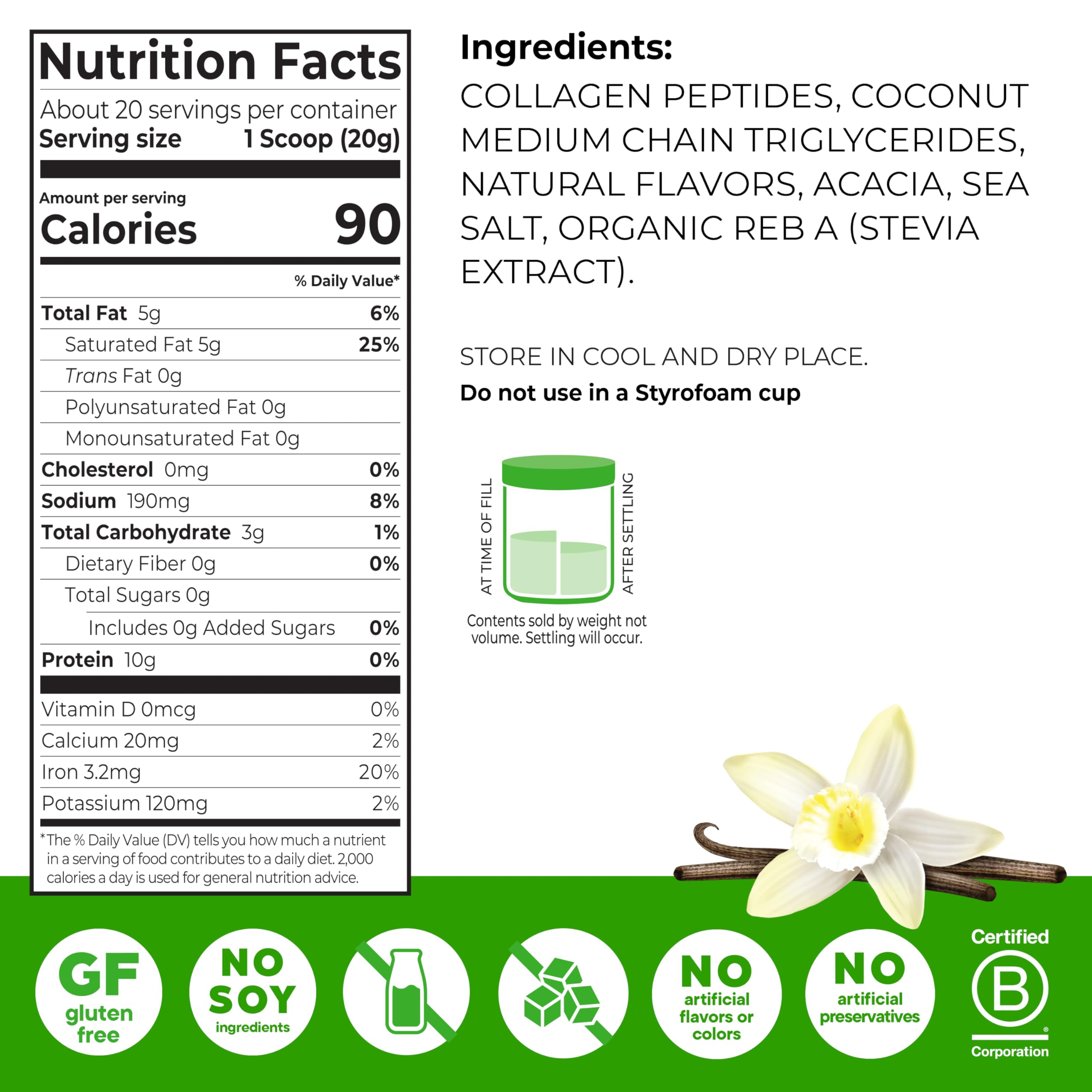 Orgain Keto Collagen Powder Vanilla scoop beside powder for easy smoothies.