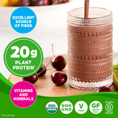 Orgain packaging featuring greens and fruits blends on a shelf.