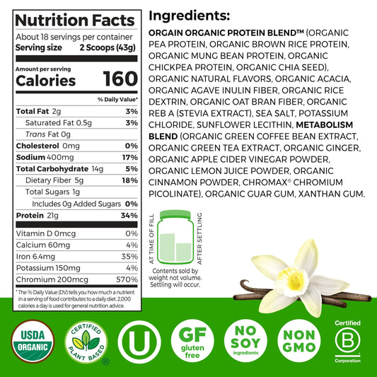 Orgain metabolism blend scoop showing precise portion for easy, consistent mixing.