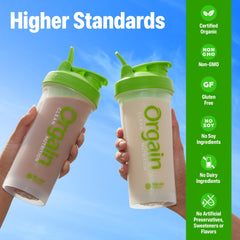 Orgain organic blend of peas, rice, mung beans provides complete protein
