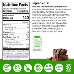 Orgain protein-collagen creamy chocolate fudge scoop ready to mix