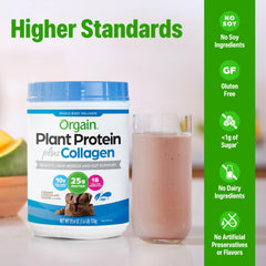 Orgain cream chocolate fudge shake in glass with smooth texture