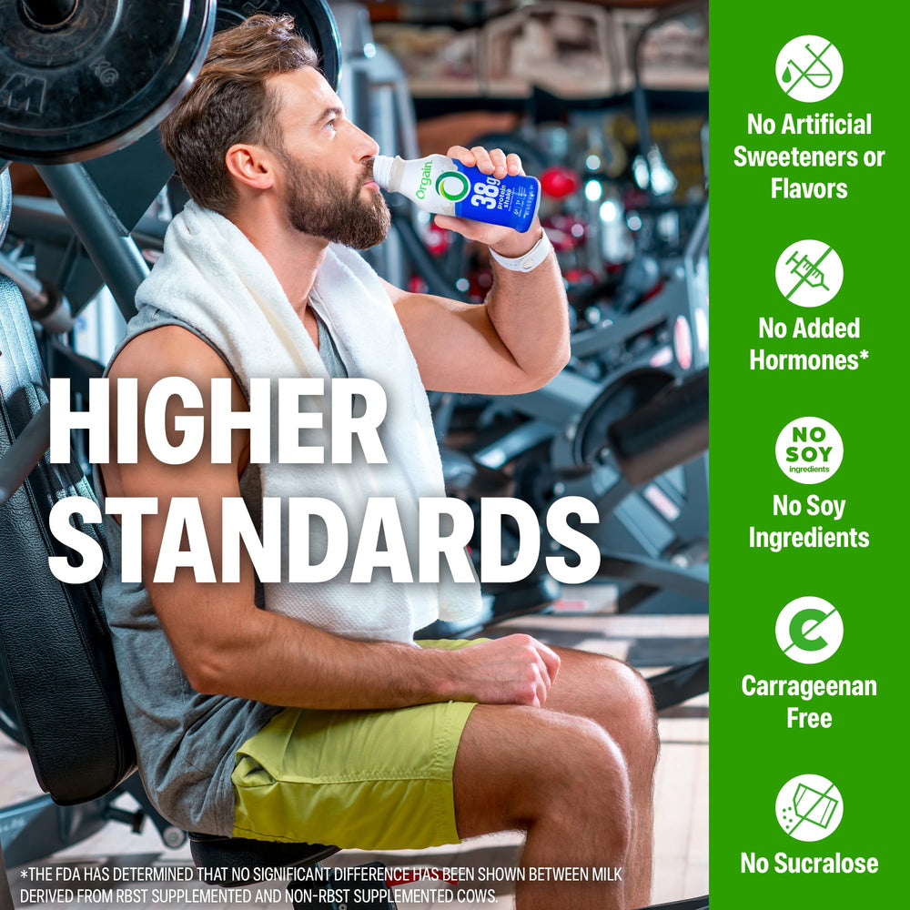 Orgain ready-to-drink shake pour captures on-the-go convenience.