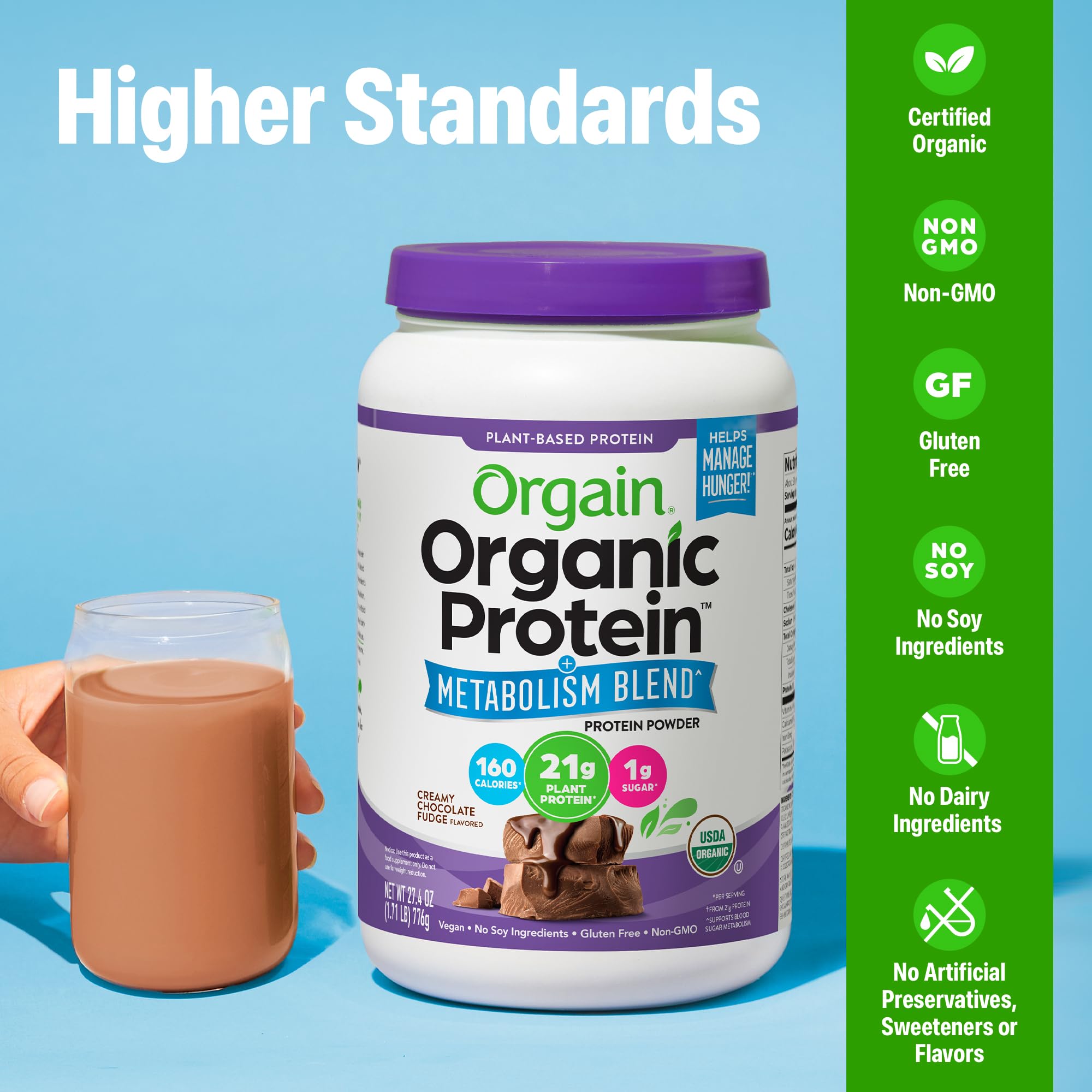 Glass of smoothie made with Orgain protein powder