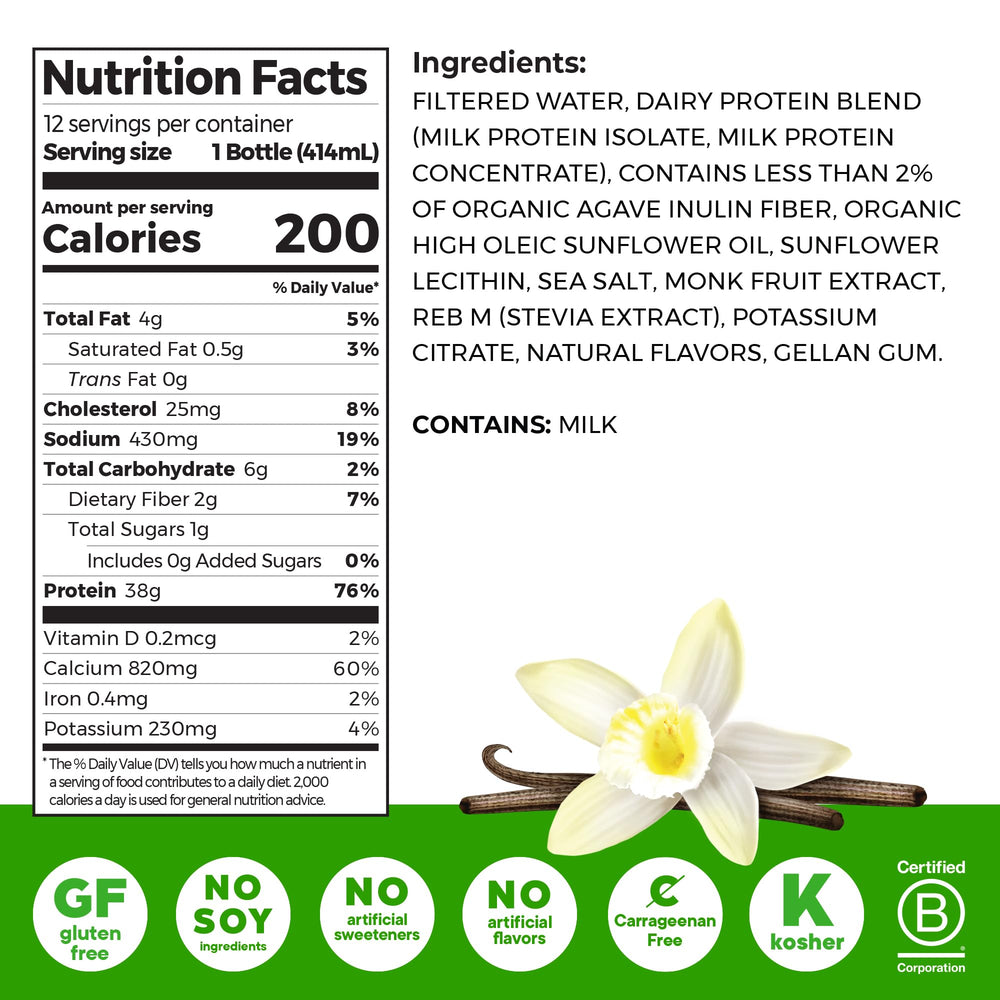 Orgain vanilla ready-to-drink shake glass showing convenient protein boost on the go.