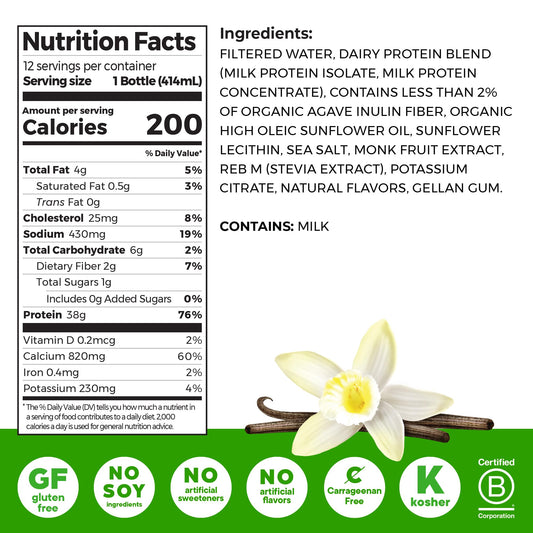 Orgain vanilla ready-to-drink shake glass showing convenient protein boost on the go.