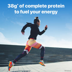 Orgain vanilla shake on packaging with serving card suggests versatile meal options.