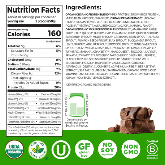 Orgain organic vegan protein powder with 50 superfoods for morning smoothies