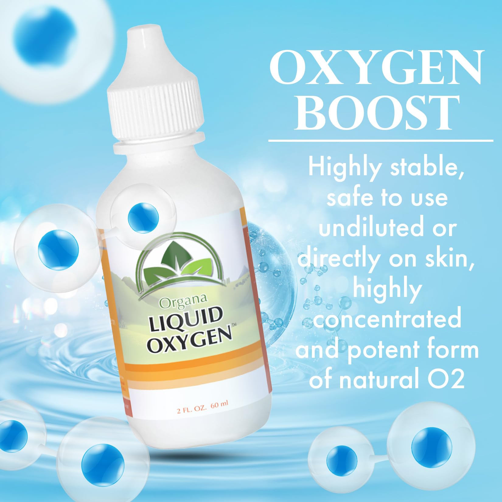 Organa Liquid Oxygen Drops dispensed into a teaspoon showing convenient dosing