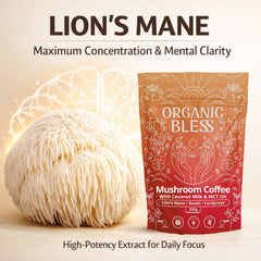 Organic Bless Lions Mane-Cordyceps coffee cup boosts focus during work