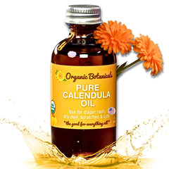 Organic Botanicals Calendula Oil bottle for soothing skin and hydration.